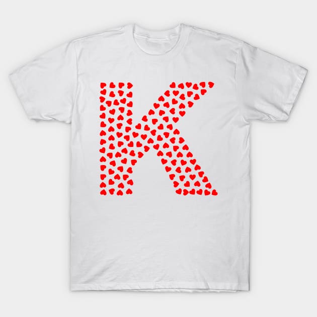 Letter K Heart Shape Initial T-Shirt by Sanu Designs